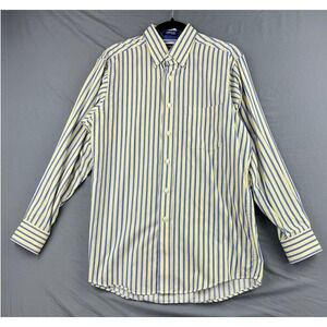 Chaps Shirt Mens 15-15.5 32/33 Classic Fit Twill Yellow Blue Stripe Wrinkle Free